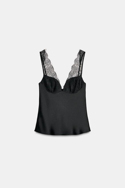 Satin Effect Lace Top