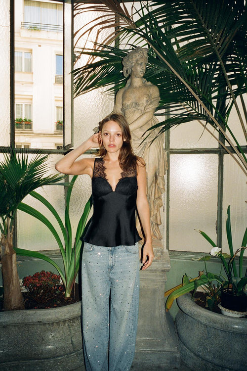 Satin Effect Lace Top